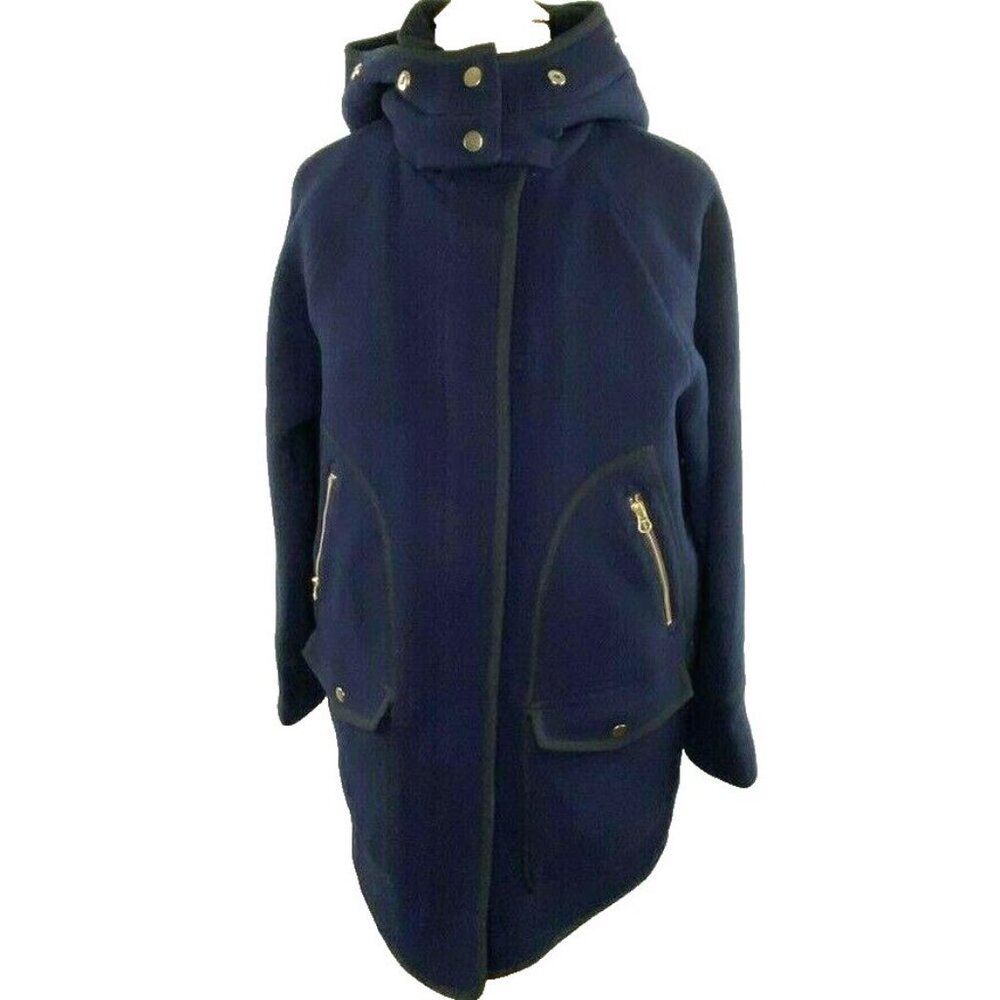 NWT J. Crew $398 Navy Stadium Hooded Parka Coat 4